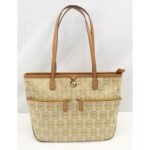 Vintage Michael Kors Monogram Tote | Tan w/Leather Trim, Gold Hardware